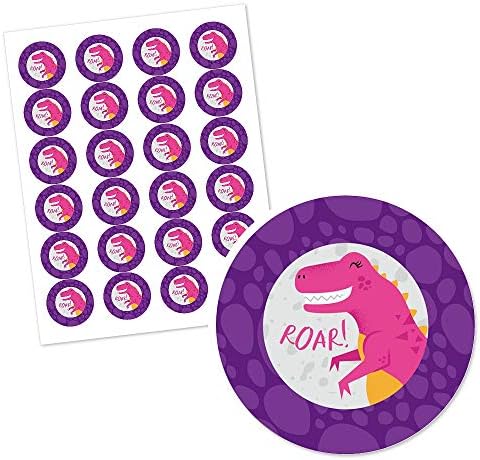 Roar Dinosaur Girl - Dino Mite T -Rex Бебе туш или етикети за налепници за роденденски партии - 24 брои