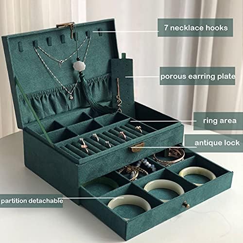 Кутија За накит Организатор На Накит Двослоен Кинески Вез Складирање Накит Со Заклучување Надворешен И Внатрешен Фланелен Часовник