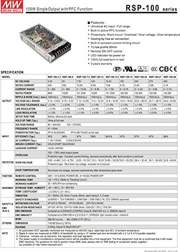 Затворен Тип 101.25 W 7.5 V 13.5 RSP-100-7.5 Menwell AC-DC SMPS RSP-100 Серија ЗНАЧИ Добро Префрлување Напојување