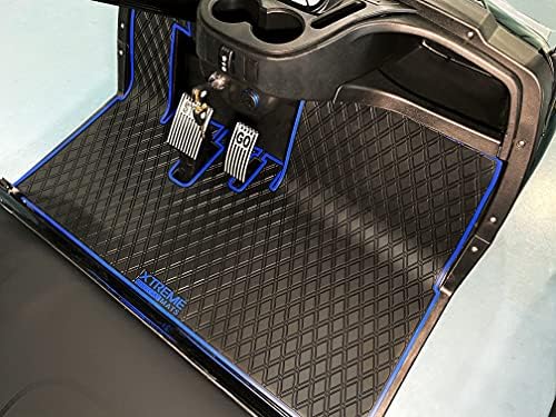Xtreme Mats Golf Cart Mat, целосна покриеност за голф количка за подот - компатибилен со иконата и напредната EV - Blue Trim