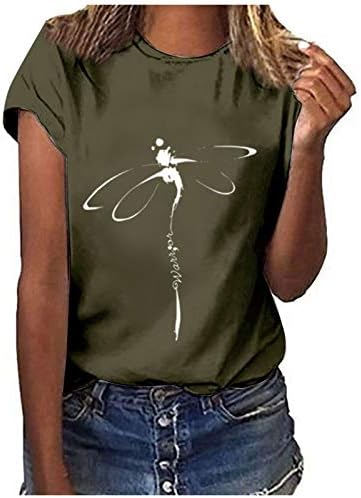 Долги ракави за лепење кошули за жени лето лето -обични печатени кратки ракави екипаж кошула на вратот лабава случајна t