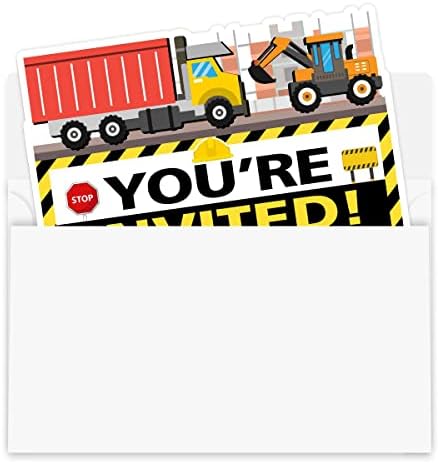 Градежни камиони со камиони за роденденски картички за момче - 30 картички со 30 пликови