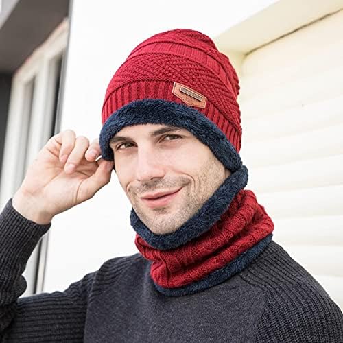 Шапка со три парчиња плетени зимски нараквици ветровизоидни зимски плетени капа капа за машки топки машки коно