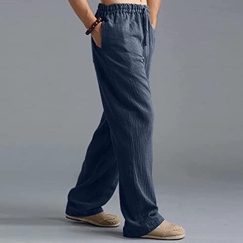 Постелни панталони мажи, машка модна обична цврста боја за дишење постелнина, лабава обични спортски панталони