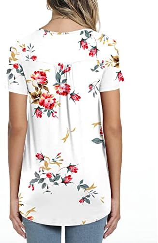 Маица со блуза за дами есен летен краток ракав 2023 облека трендовски чипка памучна екипаж вратот графички маица 22 22
