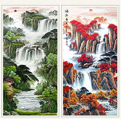 Ззои кинески пејзаж сликање зелени ридови и чисти води wallидна уметност виси сликарство, планина и вода што тече