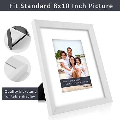 Nexhommy White 8x10 Рамка за слика - Поставете 4 слики со приказ 5x7 со МАТ или 8x10 без МАТ, фото рамки за висина на wallидови