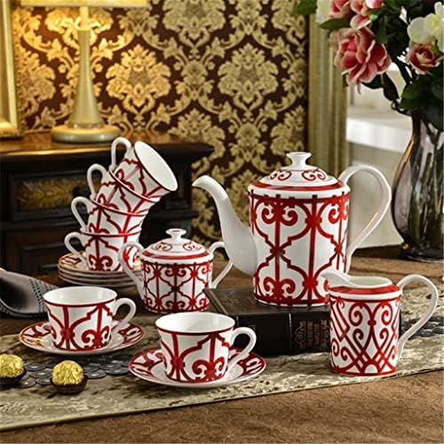 Yxbdn црвена мрежа разлика со коска Кина Европска чаша чај и чинија попладневно чајник постави чајник за чај