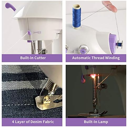 Мини машина за шиење со DIY материјали за почетно дете, уживајте во преносна машина за шиење со табела за продолжување, ламба, секач и педал