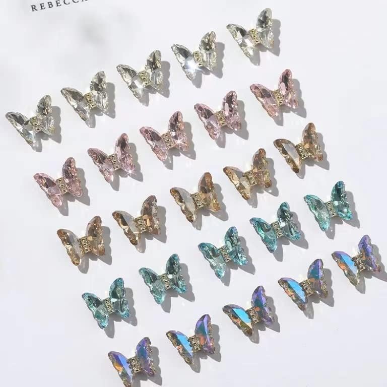24 парчиња 3Д кристална пеперутка за нокти за украсување илузија Кристал пеперутка нокти додатоци 3Д привлечни нокти за дизајн на уметност за нокти
