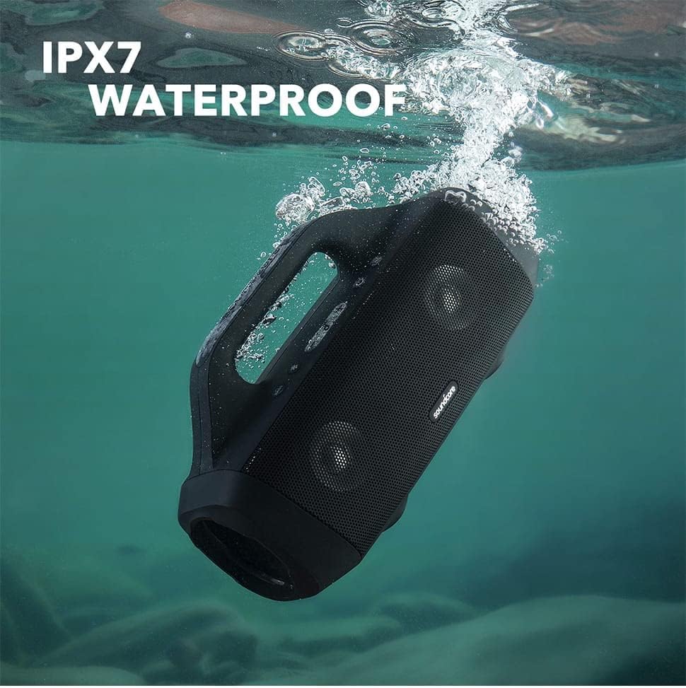 SoundCore Motion Boom Outdoor Bluetooth звучник со возачи на титаниум, технологија Bassup, IPX7 водоотпорен, 24 часа