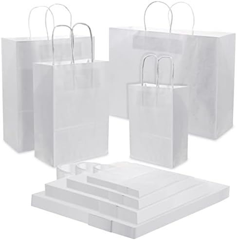 80 компјутери бели корта хартиени торби со рачки рефус 4 различни големини торби за подароци бели торби за купување извадуваат торби за мал
