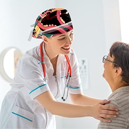 Цветна лесна шема Работно капаче со копче и џемпери прилагодлива унисекс вратоврска на медицинска сестра хируршка капа