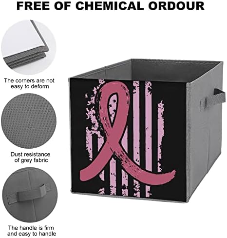 Ретро Бои Розова Лента Рак На Дојка Склопувачки Корпи За Складирање Ткаенини Организатор Кутија За Преклопување Со Рачки