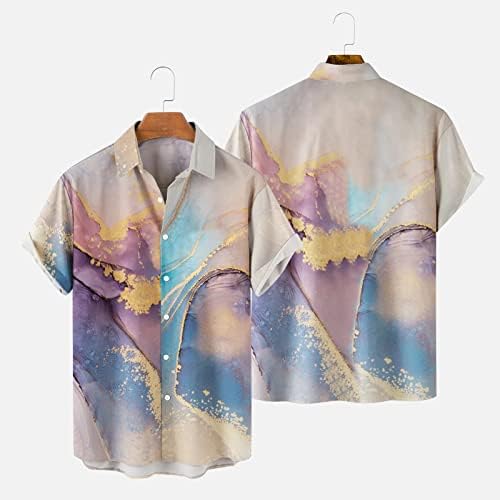 УБСТ Хавајски кошули за мажи, лето копче за кратки ракави надолу со маица крпеница графички печатено опуштено вклопување на плажа