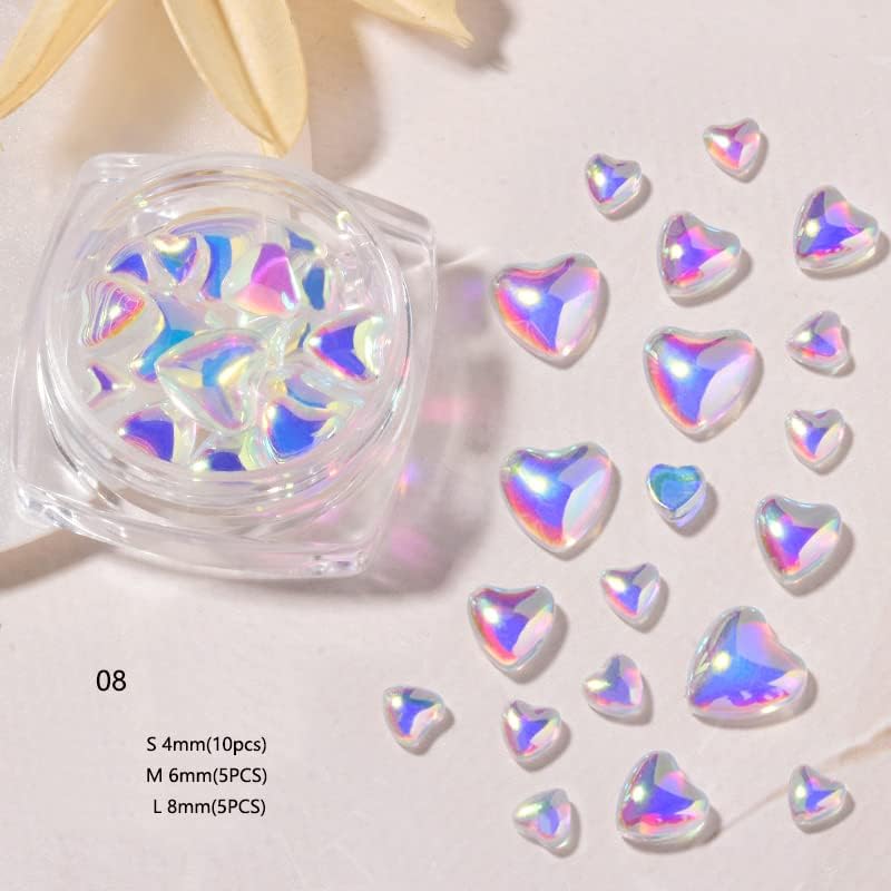 6 кутии 3Д срцев нокти уметнички шарми за Денот на вineубените, шарени макарони бонбони во форма на срце, мешана големина ласерски