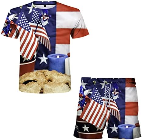 Колачиња за летни маички маички постави ден независност машки летни 3Д обични печатење мажи костуми и поставуваат панталони со 3 парчиња