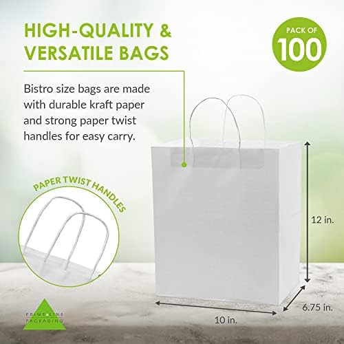 Чанти со бела хартија со рачки - 100 пакувања торби со бела хартија со рачки, кеси за купување на Крафт, вреќи за подароци, занаетчиски
