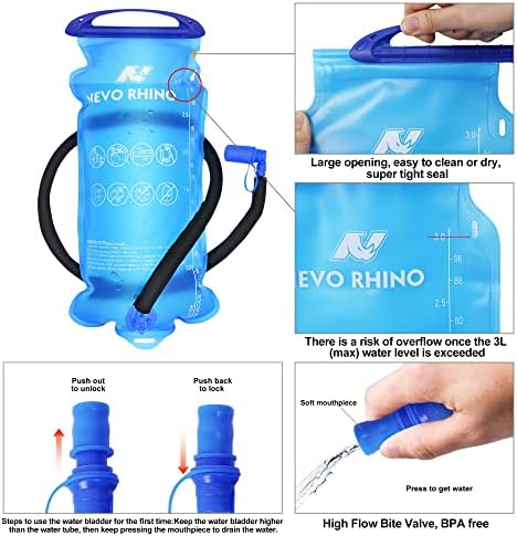 N Nevo Rhino Hydration Rank, хидратација пакет, изолиран ранец за пешачење со вода мочен меур 3L за пешачење велосипедизам што работи со