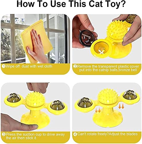 ZCX Windmill CaT Toys, интерактивна играчка за мачки за задевање, ротирачки задевање на гребење за гребење моларна масажачка мачка играчка, жолта играчка за миленичиња