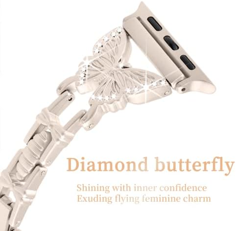 YGTIECS Компатибилен Со Apple Watch 8 & засилувач; 7 Бенд 41mm, Лесно Прилагодлив Лесен За Жени, Елегантен Блинг Сјаен Дијамант На Пеперутка,