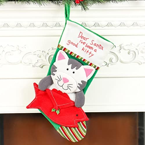 Kuyyfds, божиќни чорапи плик мачка чорап чорап чорапи што се најавуваат миленичиња чорапи Божиќ новогодишно камин декорација 1