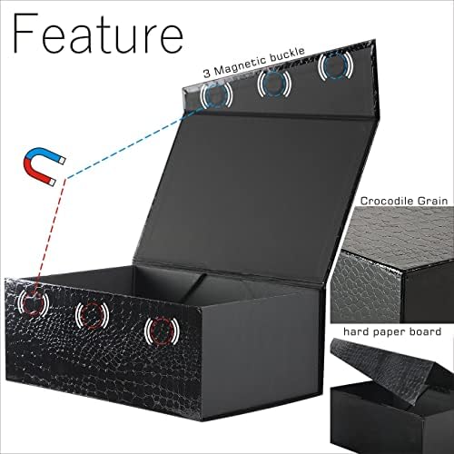 Елегантни кутии со црни подароци AbsoveTu 9.8x6.8x4 инчи, кутија за подароци од крокодилна кожна хартија за пакување за подароци, кутија за