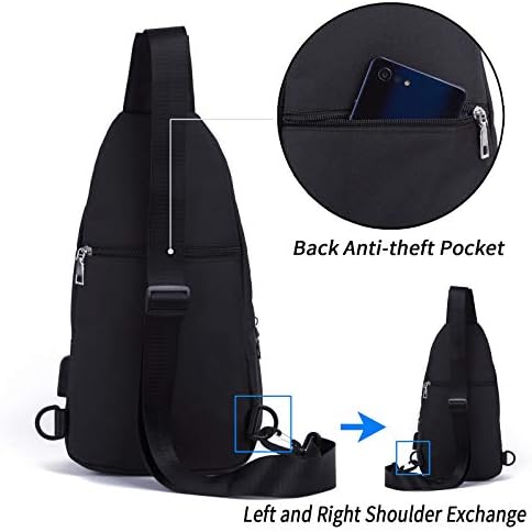 Seoky Rop Мал прашка торба за мажи жени со еден каиш рамо ранец со USB -порта за полнење за пешачење велосипедско патување со вино