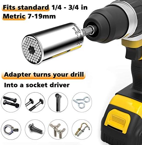 105 Degree Right Angle Drill+Universal Socket,Professional Multi-Function Ratchet Wrench Power Drill Adapter 7mm-19mm Universal Sockets