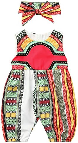 Wocachi дете дете деца бебе девојки африкански печати без ракави ромпер за коса, комбинација облека 2023 летово 5 долари нови зделки
