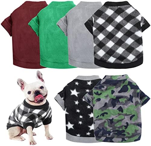 6 парчиња џемпери за кучиња Зимска облека Чивахуа облеки облеки starвезда печатена куче топла кошула зимска кученца облека за зима разнобојна задебелување кучиња пи