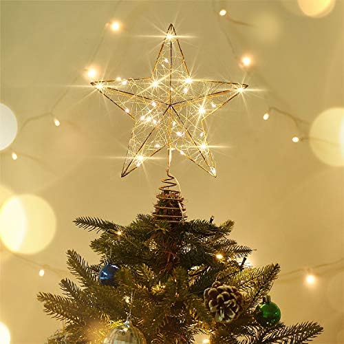 Рокиња Злато Елка Топер Ѕвезда Осветлена Дрво Ѕвезда Ѕвезда Ѕвезда За Новогодишна Елка, 10 Инчи Божиќна Ѕвезда Дрво Врвот со 30