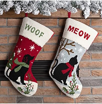 Glitzhome 2 пакувања кукани Божиќни чорапи, Cat & Dog