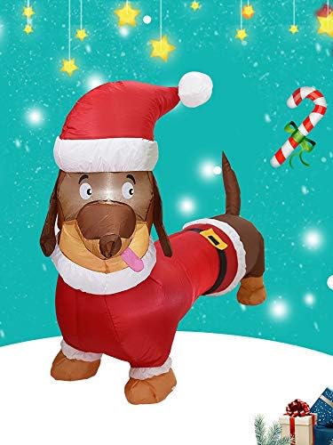 Toyfun 5 стапало долго осветлено Божиќно надувување куче со градење во ротирачки LED светла надувување на надувување на кучиња, дуваат