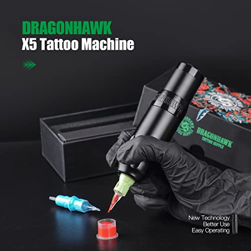 Dragonhawk X5 безжична тетоважа пенкало машина ротирачки касети за тетоважа со тетоважа со 4,0мм мозочен удар - одлично за тетоважи