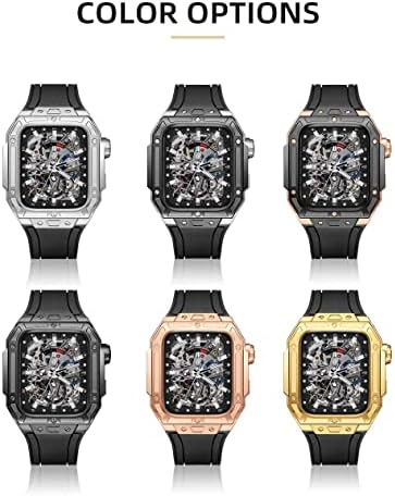 Трдибск не'рѓосувачки челик кутија за Apple Watch 8 7 45mm гумен часовник за часовници за iWatch 7 луксузен комплет за конверзија