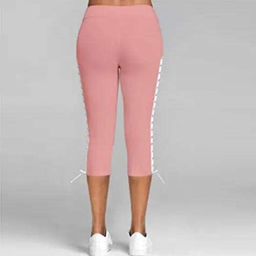 ZperVoba исечени панталони за жени обични тенок тенок панталони со панталони страни на еластична половината панталони панталони