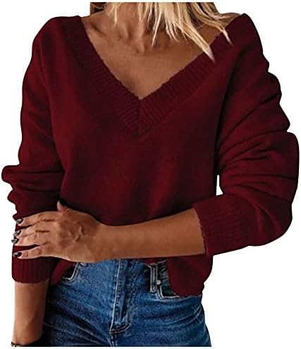 Секси џемпер со врвови со врат за жени за жени плетени долги ракави цврсти џемпери во боја врвни есен топло пријатно меко тенок фит лабав