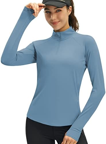 Персит женски UPF 50+ кошули со долги ракави за тренингот пешачење пешачење за заштита од сонце маица Брзо суво полу-зип-палец