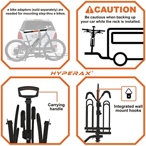 Hyperax Blast 2-Hitch Moted E Bike Rack Carrier за 2 инчи/1,25-инчен метеж се вклопува до 2 x 55 lbs E велосипеди MTBS чакал патни велосипеди со гуми до 3-инчни гуми погодни за SUV, камиони, седан, без