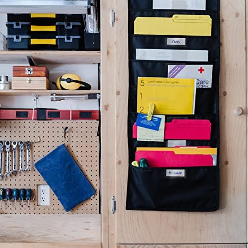 Организатор на датотеки со виси на Walldeca | Црна, буква, џебна шема за складирање за канцеларија, дома и училница