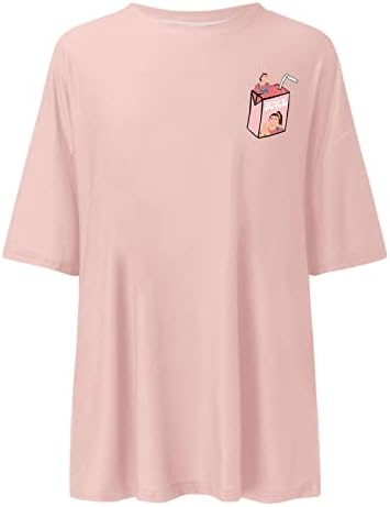 Преголеми маици, симпатична шема за печатење на тркалезниот врат Краток ракав плус големина маички кошули за жени секси обични