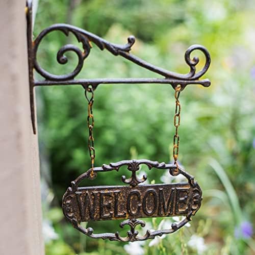 Двострана метална знак за добредојде, рустикален знак за добредојде за влезна врата, знак за добредојде на леано железо, декоративен гроздобер
