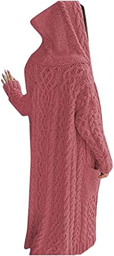 Cableенски кабел со долг ракав плетен џемпер со цврсти зимски задебелни врвови отворени предно кардиганско копче лабава надворешна облека