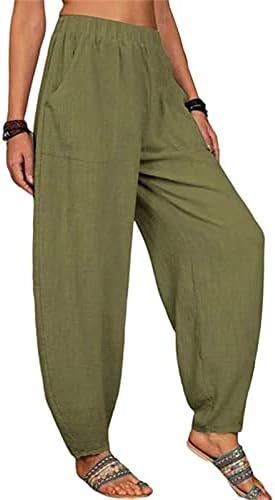 Памучни постелнини панталони женски летни хареми каприс панталони лабави вклопени јога панталони високи еластични половини долги панталони со