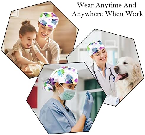 Цветно цветно работно капаче со копче и џемпери, 2 пакувања за еднократна хируршка хирургија, држач за конска опашка, мулти -боја
