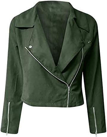 Fzylqy faux велур јакни за жени зипна јака од мото мото велосипедска јакна со долги ракави кратки меки палто за надворешни работи за есен зима