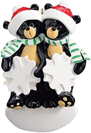 Персонализирани Божиќни украси за парови - Орнамент на парови 2022 - Орнаменти од двојка на црна мечка за елка мечка во снежни Божиќни