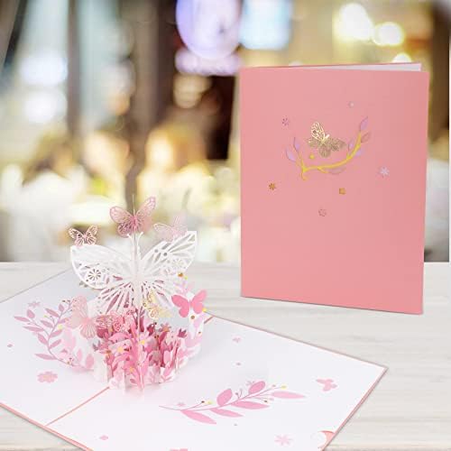 Jinruikj розови пеперутки цвеќиња се појавуваат картички - 3Д честитки на Денот на вineубените со плик, 5,9 x 7,9 - погоден за Денот