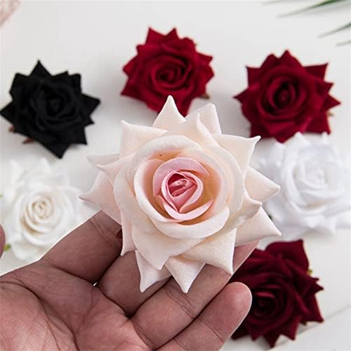 VTMLG вештачки цвеќиња фланел рози глава за глава за запишување на невестински корсаж додатоци DIY свадба дома
